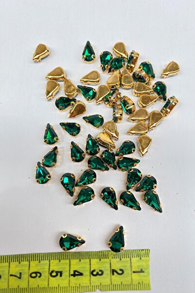 Limelia Ярко смарагдово зелено - златни стъклени капки, 10 броя