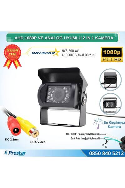 Navistar Şapkalı AHD 1080P ve Analog Pal Çevirilebilir Gece Görüşlü AV girişl...