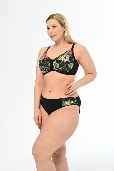AQUAVİVA Aquaviva Large Size Black Violet Patterned Gathering Bikini Set