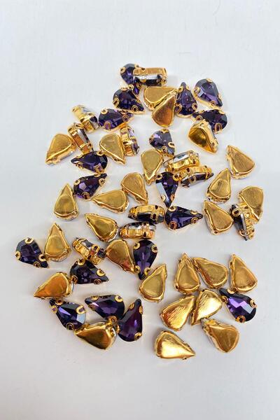 Limelia Mărgele strălucitoare cu picături, mov, cu fund aur - 10 bucăți