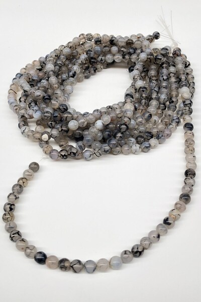 Limelia Χάντρες από φυσική πέτρα αχάτη με λευκό σχέδιο 8 χιλ.