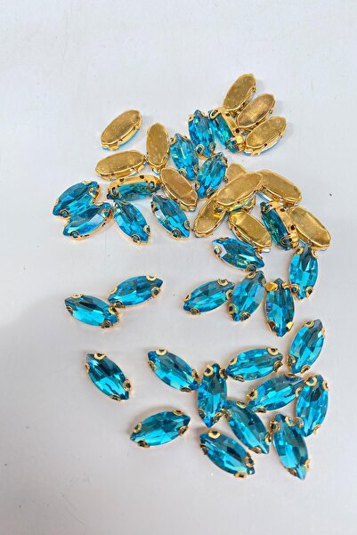 Limelia Γυαλιστερό Τυρκουάζ Χρυσό - 10 Χάντρες Σεντονιάς με Λεπτομέρεια Κεντη...