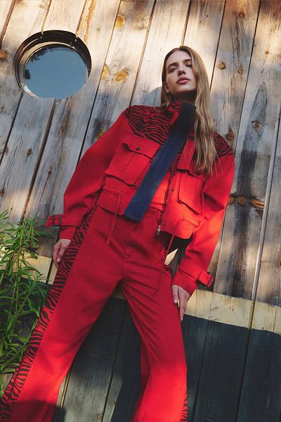 its basic Red Women's Oversize Jacket - Special Fabric