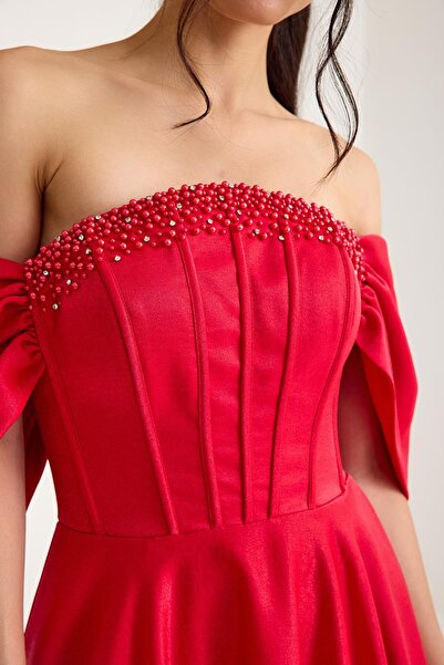 MAXXE KISA KREP SATEN ABİYE ELBİSE