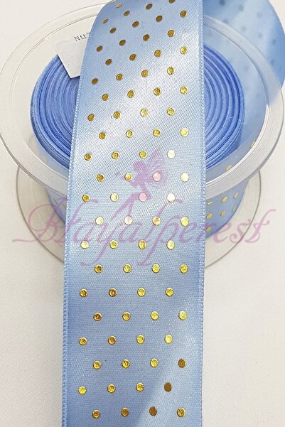 Limelia Panglică din satin cu buline aurii albastre 4Cm
