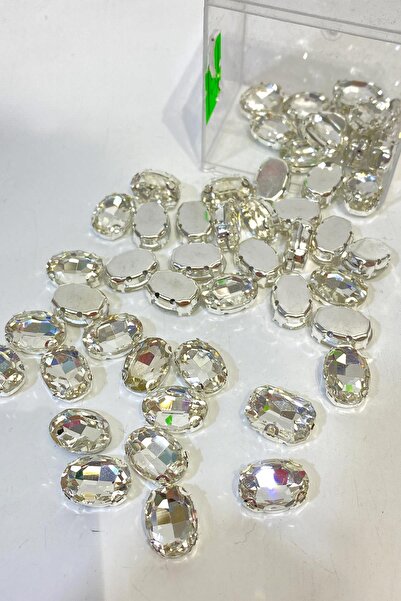 Limelia Gümüş Renk Oval Metal Kasalı Beyoğlu Taşı Dikme Cam Boncuk 5 Adet