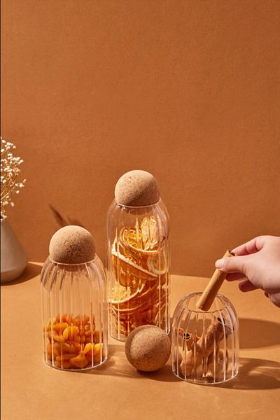 Miningaa Romeo Top Mushroom Lid 3-Piece 450ml-700ml-950ml Glass Jar and Spice Set