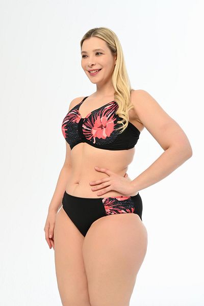 AQUAVİVA Aquaviva Large Size Recovery Black Bikini Set - Pink Rose Pattern, Apollonia