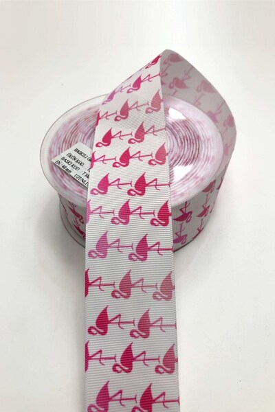 Limelia Panglică Grosgrain cu Motiv Flamingo 4 cm 1 m