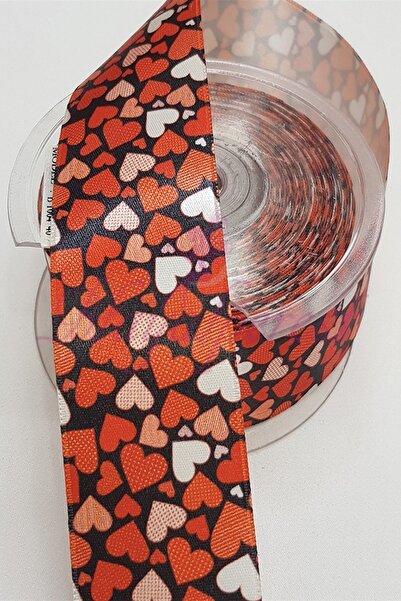 Limelia Panglică din satin roșu alb inimă cu imprimeu 4cm