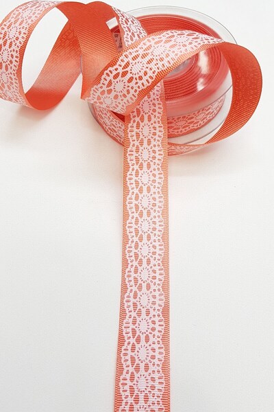 Limelia Помаранчева стрічка з мереживним візерунком, 2,5 см