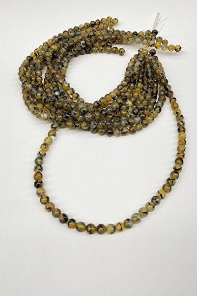 Limelia Жълт агат с шарки, естествен камък, 8 мм