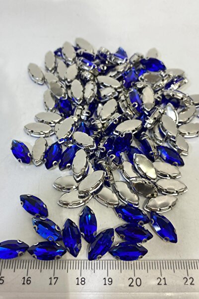 Limelia Saks Mavi Metal Kasalı Mekik Beyoğlu Taşı Dikme boncuk 10 Adet