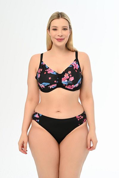 AQUAVİVA Aquaviva Large Size Black Floral Patterned Recovery Bikini Set - Apollonia