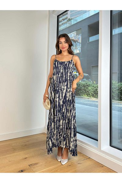 modaçelikler Rochie cu mărgele cu bretele maxi albastru bleumarin - 24Y799