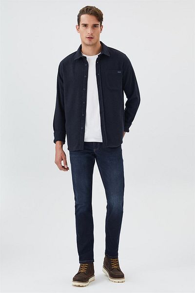 Lee Cooper Мъжка тъкана риза с дълъг ръкав Harold, тъмносиня