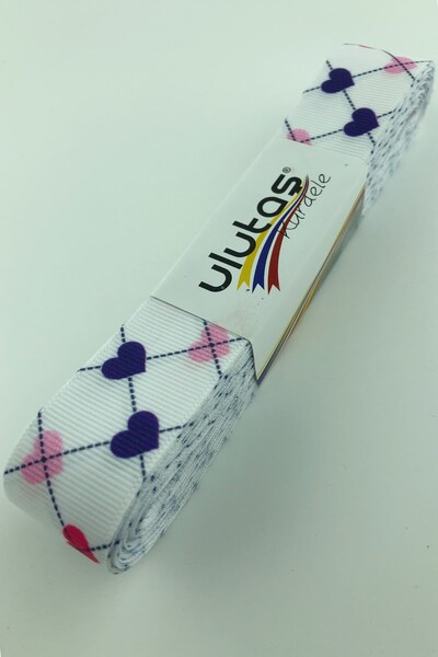 Limelia Panglică grosgrain White Heart cu imprimeu 2,5 cm