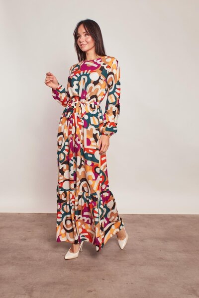 Jument Смугаста тканина Вуаль Довга спідниця з рукавами Довга сукня вільного ...