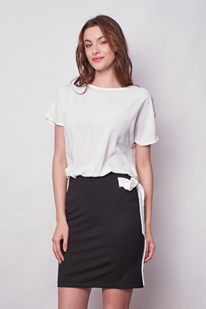 Jument Women's Boat Neck Off Shoulder Lace Up Lower Side Lightweight Lycra Tough Fabric Dress-Cream