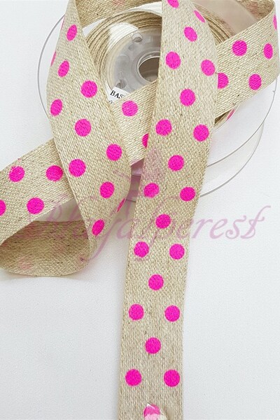 Limelia Panglică de in cu buline fucsia 1,5 cm