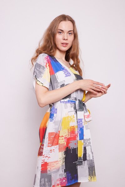 Jument Καλοκαιρινό ύφασμα με σχέδια που δεν δείχνει τα εσωτερικά ρούχα Λινό με υφή με κορδόνια με κορδόνια στη μέση-μοτίβο ουράνιο τόξο