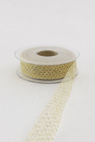 Limelia Panglică din plasă cu sclipici galbenă 2,5 cm