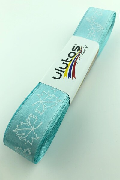 Limelia Panglică din satin Mint Green Leaf cu imprimeu 2,5 cm
