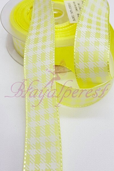 Limelia Panglică din tafta galbenă pătrată cu imprimeu 2,5 cm