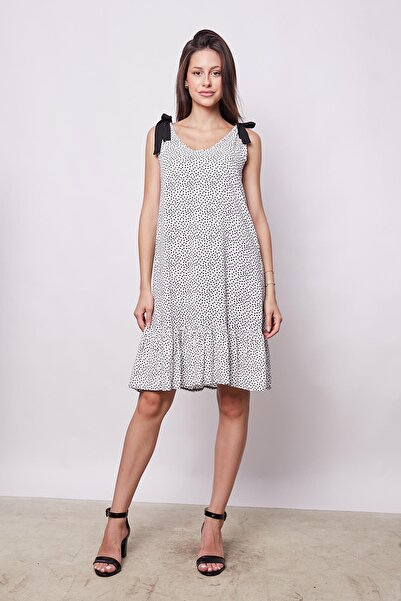 Jument Γυναικείο καλοκαιρινό φόρεμα με στάμπα Voile - λαιμόκοψη V, αμάνικο, ώμους με φιόγκο, στάμπα με πόντους