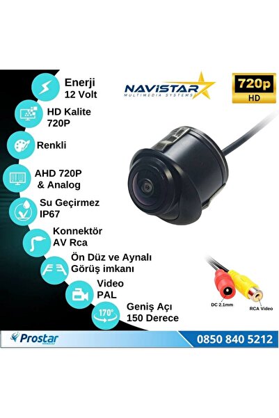 Navistar Ayarlanabilir Başlıklı Ahd 720p Ve Analog Pal Çevrilebilir Geri Görüş Kamerası
