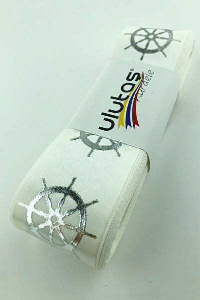 Limelia Panglică satinată Silver Rudder Foil cu imprimeu 4 cm