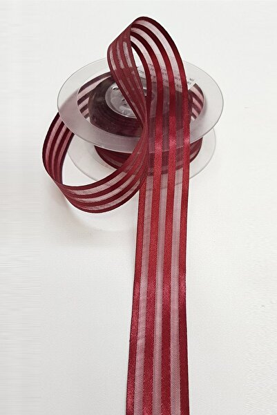 Limelia Panglică din șifon cu dungi din satin burgundy 2,5 cm