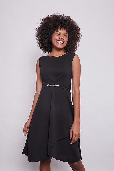 Jument Accesoriu curea din crepon Lycra Fustă cu detalii rochie elegantă fără mâneci asimetrică - negru