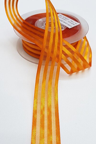 Limelia Πορτοκαλί Σατέν Ριγέ Κορδέλα Σιφόν 2,5εκ