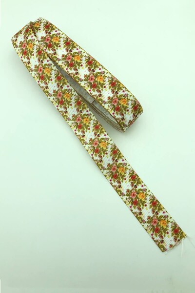 Limelia Panglică Grosgrain cu Motiv Floral Portocaliu 10 Mt