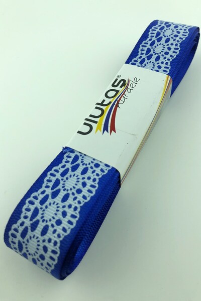 Limelia Panglică Grosgrain Imprimată Dantela Albastră Saks 2,5 cm