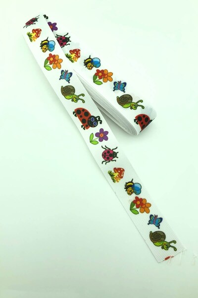 Limelia Panglică Grosgrain de 10 Mt - Figuri florale și Hahvan cu imprimeu