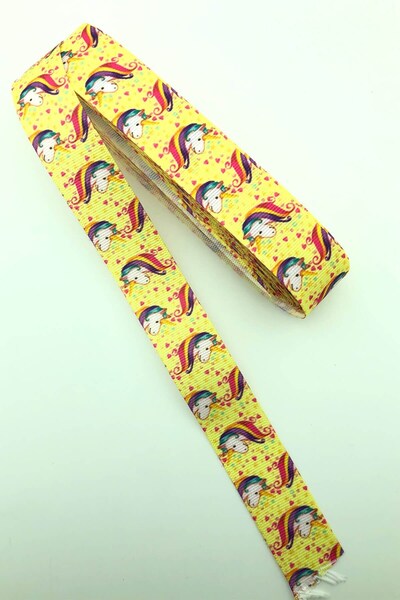 Limelia Panglică Grosgrain Imprimată Unicorn Galben 10 Mt