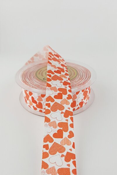 Limelia Panglică Grosgrain cu Motiv Inimă Roșie 2,50 cm 20 m
