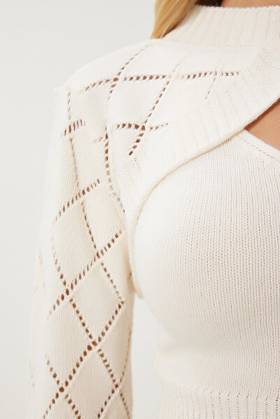 Happiness İstanbul Cream Turtleneck Crop Knitwear Athlete Set - Mt00153