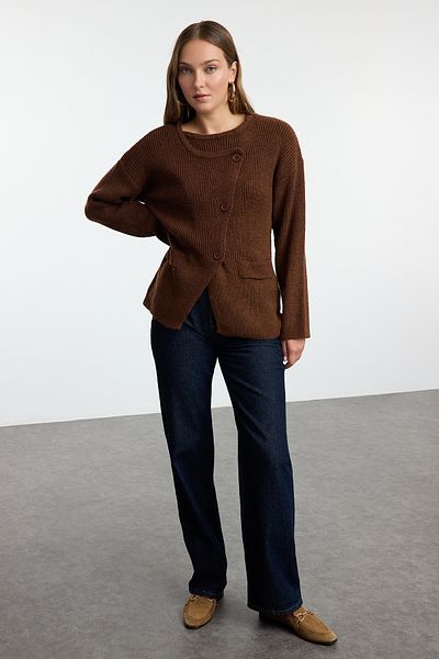 Trendyol Collection Zweireihiger weicher Strick-Cardigan - Braun TWOAW25HI00306