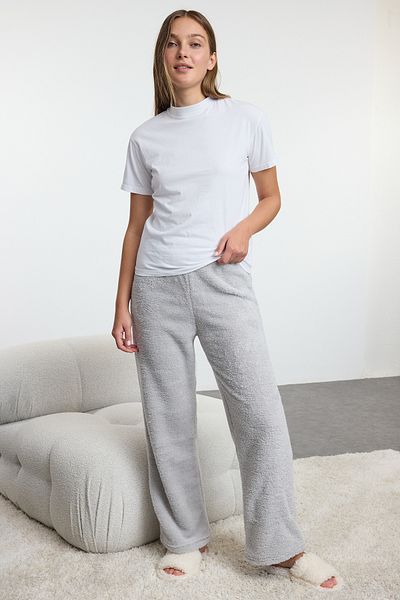 Trendyol Collection 2 csomagos rózsaszín és szürke plüss kötött pizsama alsó - THMAW25PJ00003