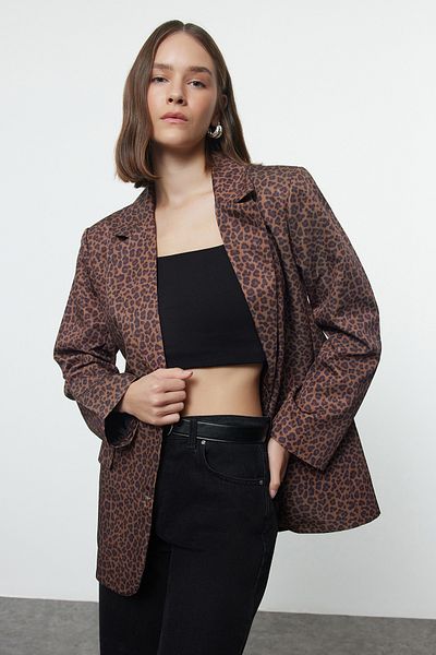 Trendyol Collection Mehrfarbige Blazerjacke mit Leopardenmuster TWOAW25BC00002