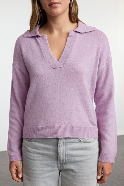Trendyol Collection Pulover de tricotaj moale liliac cu potrivire largă - TWOAW25KZ00023