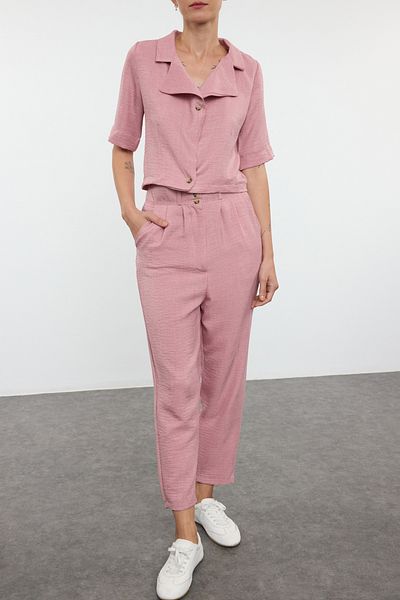 Edit by Trendyol Pink Linen Look Woven Shirt-Baggy Fit Carrot Pants Set Tedss24Au00007