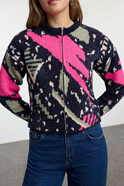 Trendyol Collection Navy Blue Knitwear Cardigan - Boucle Jacket Look, Twoaw25Hi00263