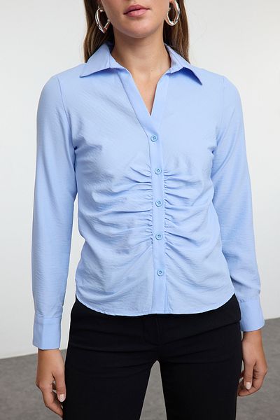 Trendyol Collection Modrá tkaná košile Slim Fit – se stahovací šňůrkou, Twoss23go00177