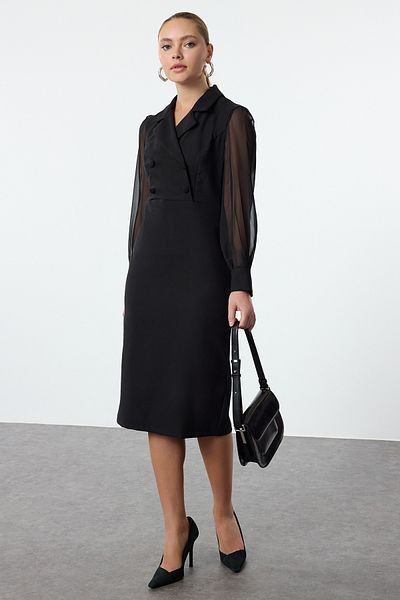 Trendyol Collection Μαύρο φόρεμα σιφόν με λεπτομέρεια μίντι - Twoaw25el00137