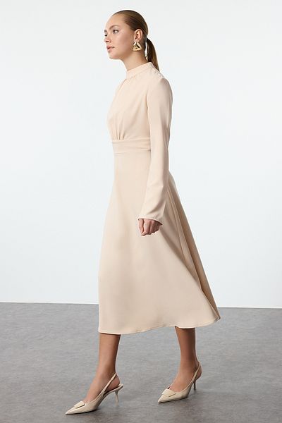 Trendyol Collection Midi Skater Dress Stone Stand Collar - Twoaw25el00256