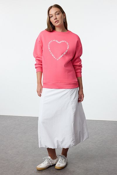 Trendyol Collection Růžová fleecová oversize mikina – potištěná na zadní straně, silná vnitřní strana Twoaw25sw00200
